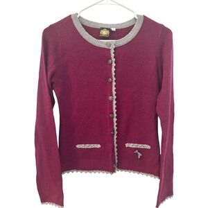 Hammerschmid Womens Trachten Cardigan Wool Blend Berry Pink Trim Size S - read